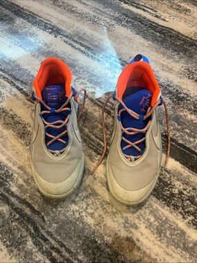 Nike Gray Sneakers with Blue Tongues and Orange Interiors